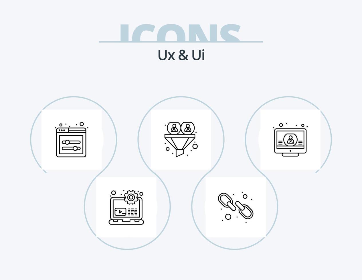 ux y ui line icon pack 5 diseño de iconos. menú. desarrollo. sitio. código. ordenador portátil vector