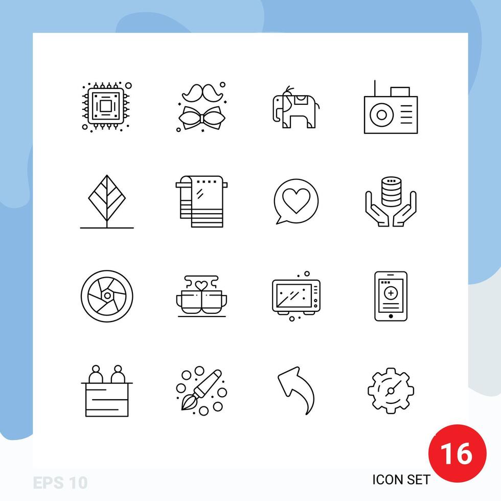 Stock Vector Icon Pack of 16 Line Signs and Symbols for dry tree elephant nature feather Editable Vector Design Elements