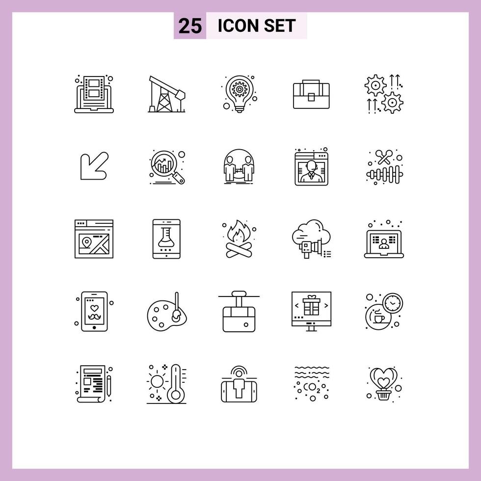 Set of 25 Vector Lines on Grid for setting case gass suitcase seo gear Editable Vector Design Elements