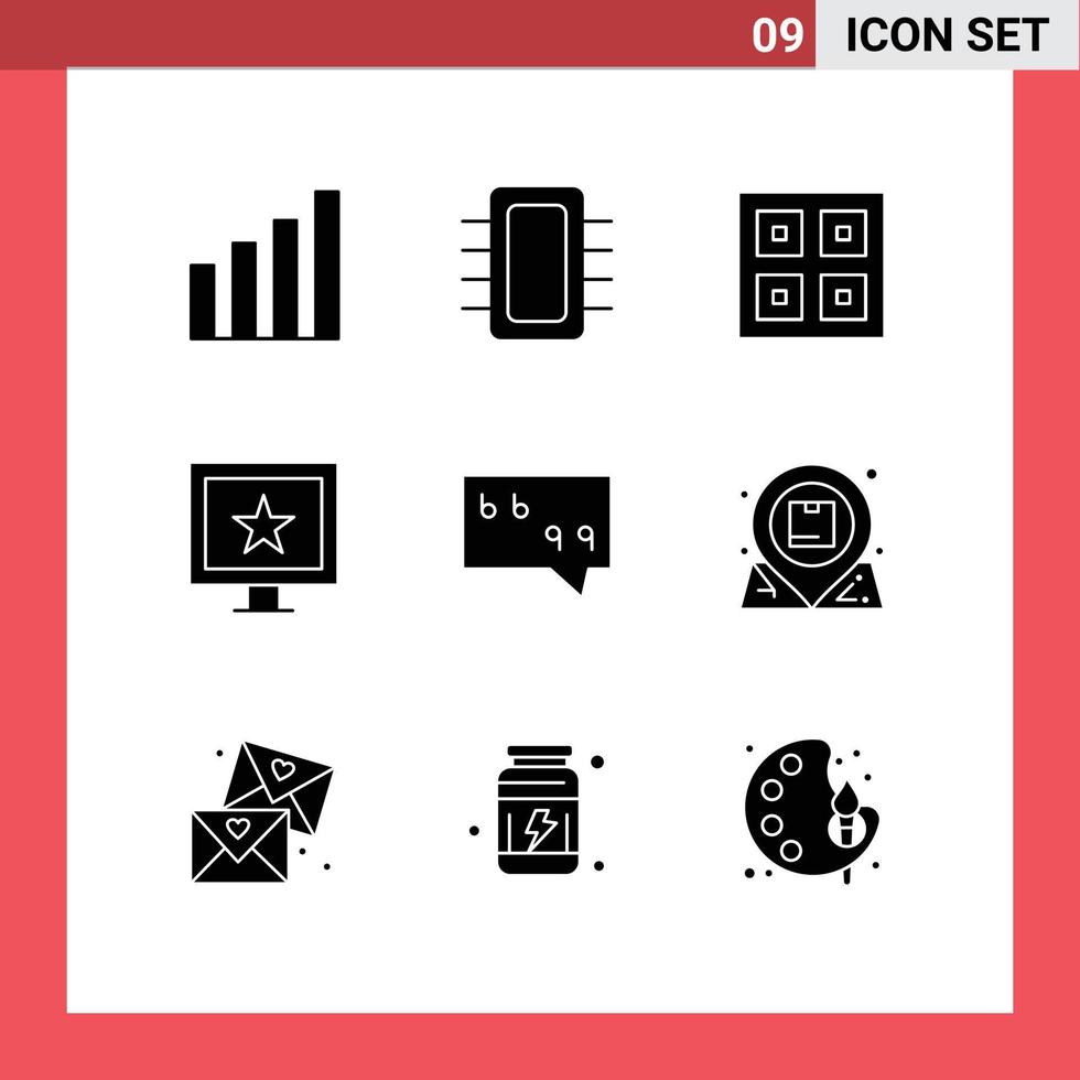 Set of 9 Vector Solid Glyphs on Grid for bubble stars hardware cinema logistic Editable Vector Design Elements