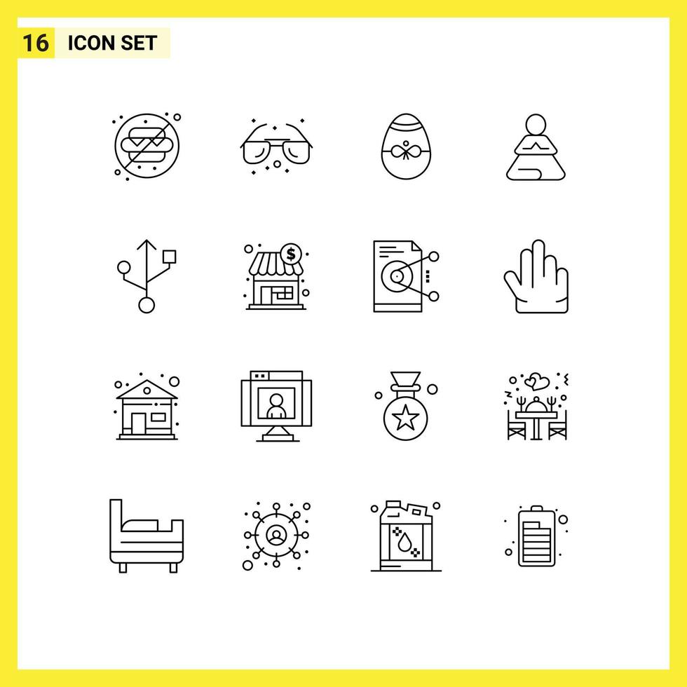 Group of 16 Outlines Signs and Symbols for connection training gift meditation egg Editable Vector Design Elements