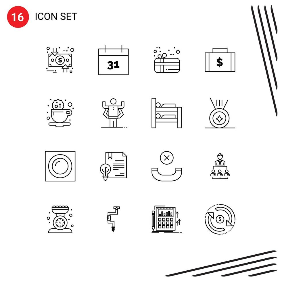 Set of 16 Vector Outlines on Grid for coffee payments gift money dollar Editable Vector Design Elements