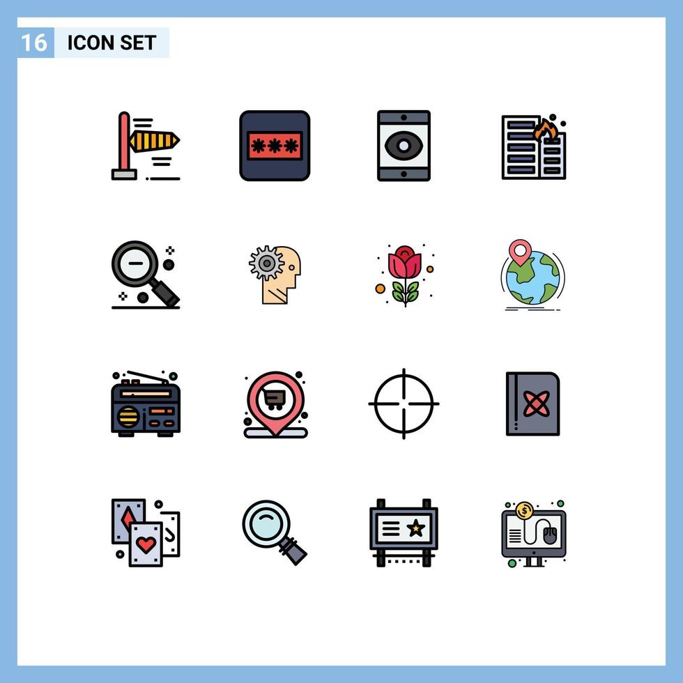 16 User Interface Flat Color Filled Line Pack of modern Signs and Symbols of search minus virus magnifier house Editable Creative Vector Design Elements