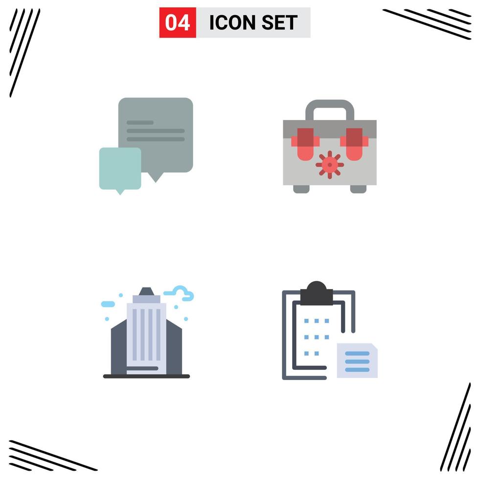 Editable Vector Line Pack of 4 Simple Flat Icons of chat office bag city document Editable Vector Design Elements