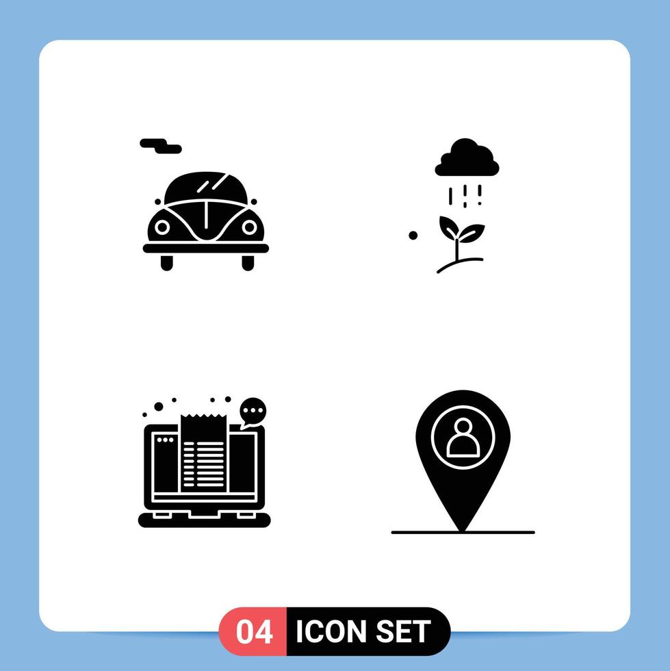 4 Universal Solid Glyphs Set for Web and Mobile Applications automobile checkout cloud rain spring shopping Editable Vector Design Elements