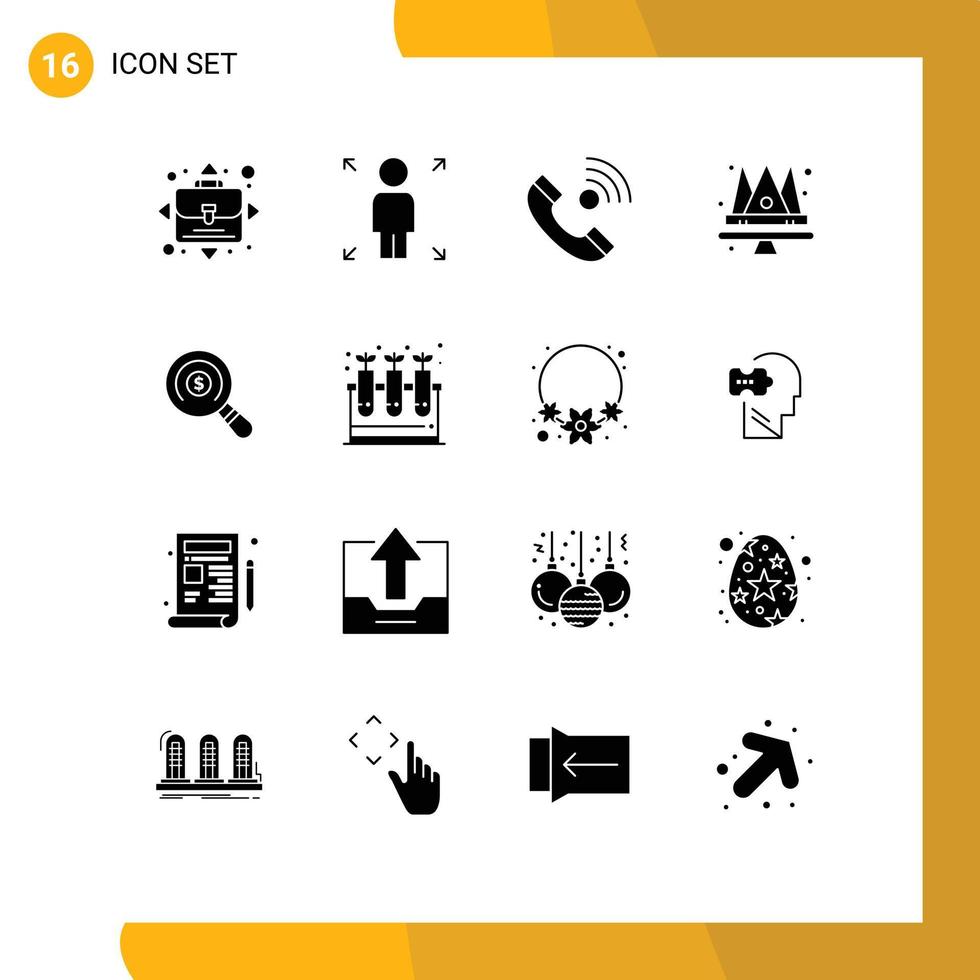Editable Vector Line Pack of 16 Simple Solid Glyphs of plant shopping crown search ecommerce Editable Vector Design Elements