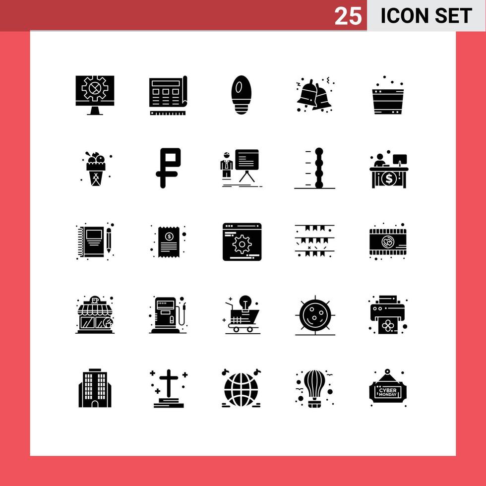 Set of 25 Vector Solid Glyphs on Grid for relax jingle web christmas bell Editable Vector Design Elements