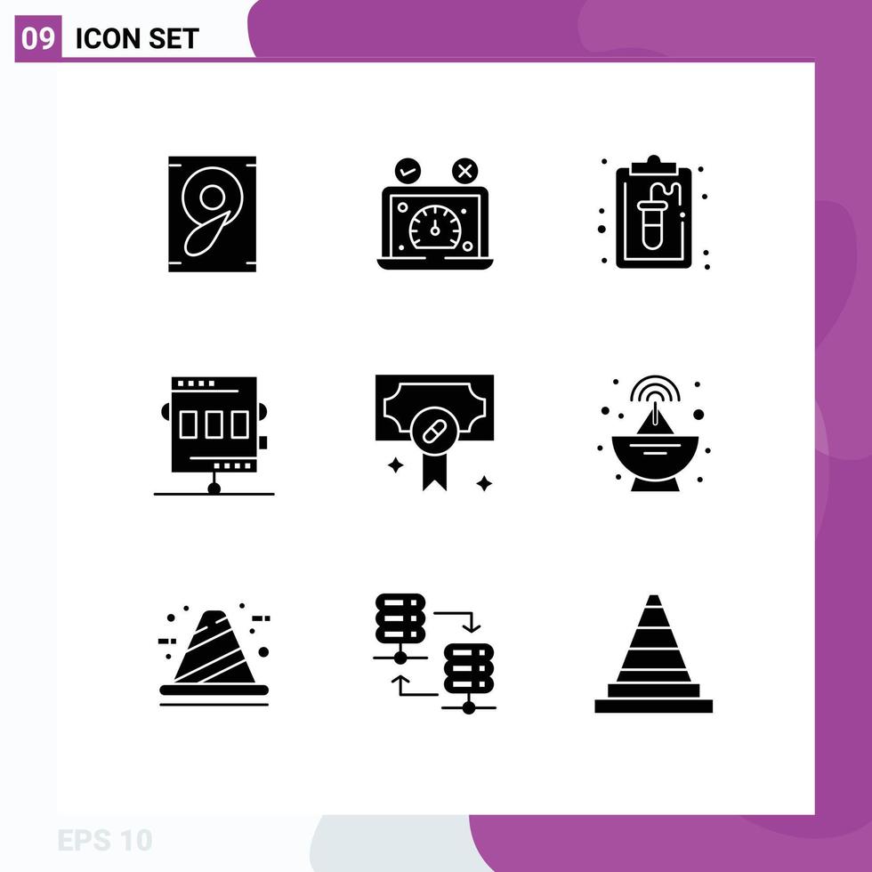 Group of 9 Solid Glyphs Signs and Symbols for health game clipboard chronometer activities Editable Vector Design Elements