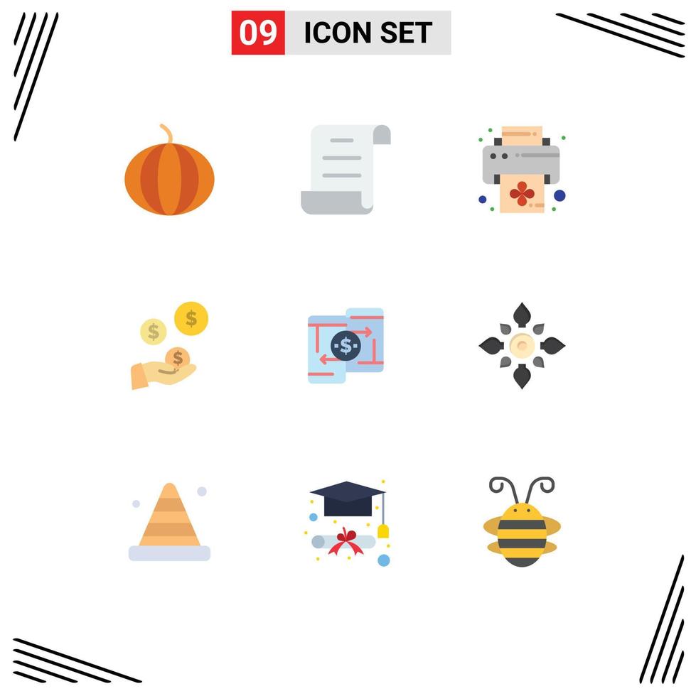 9 User Interface Flat Color Pack of modern Signs and Symbols of celebrate peer to peer fintech industry payment mobile Editable Vector Design Elements