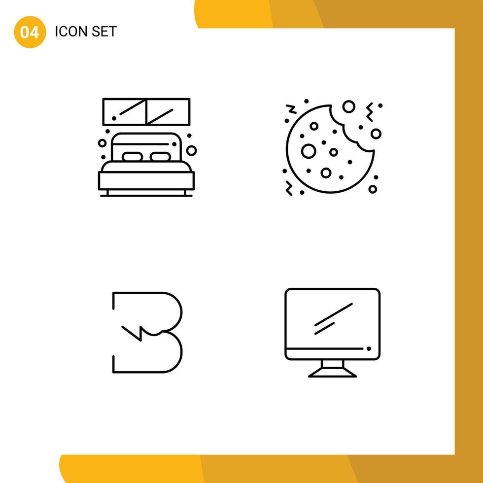 Group of 4 Modern Filledline Flat Colors Set for bed coin window dessert crypto currency Editable Vector Design Elements