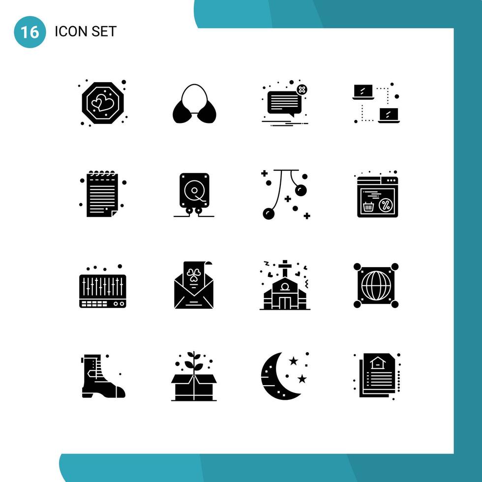 Universal Icon Symbols Group of 16 Modern Solid Glyphs of transfer laptop clothing computing message Editable Vector Design Elements