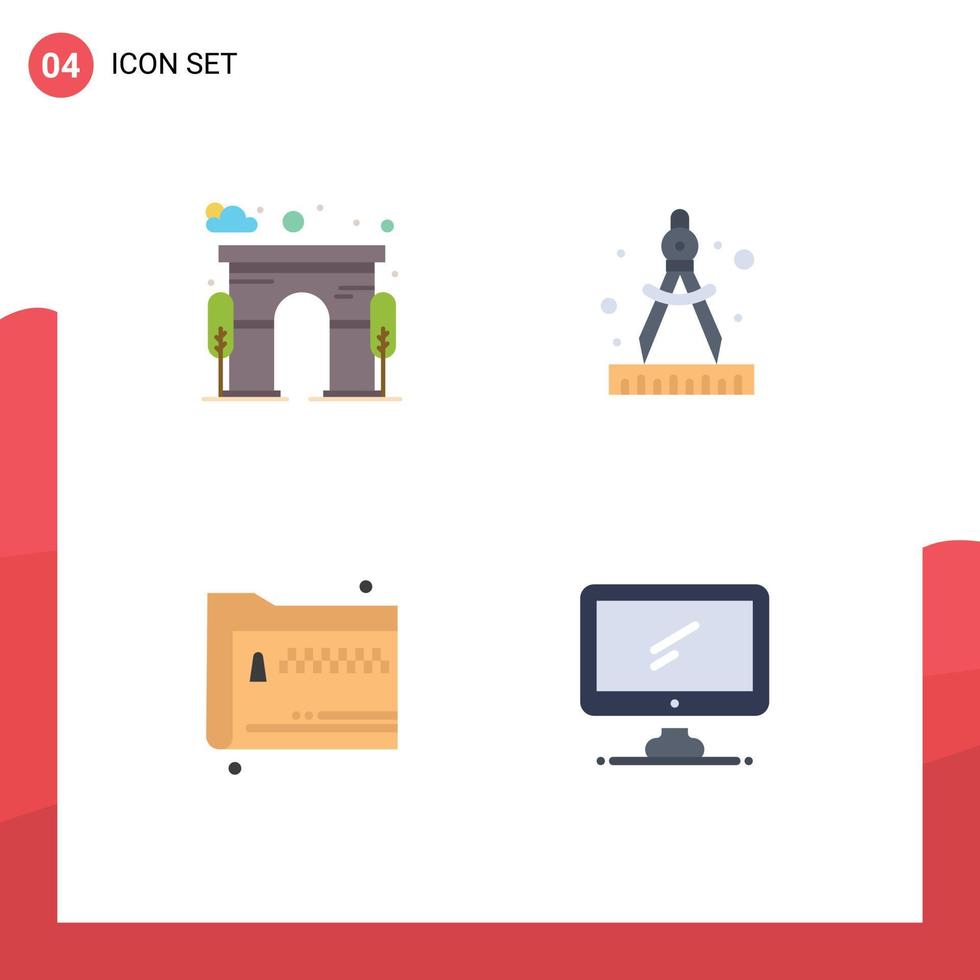 Mobile Interface Flat Icon Set of 4 Pictograms of architecture files gate paint zip Editable Vector Design Elements