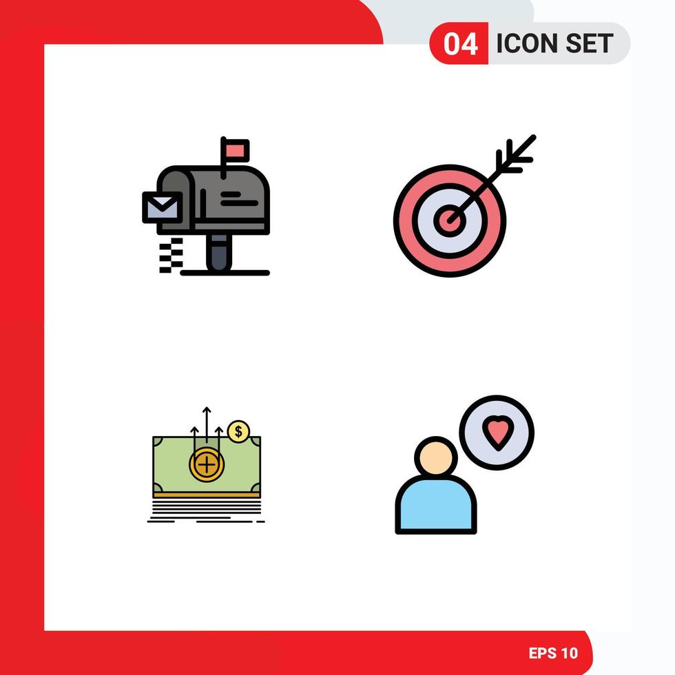 conjunto de 4 iconos de interfaz de usuario modernos signos de símbolos para la transferencia de objetivos de mensaje de dólar de caja elementos de diseño de vectores editables