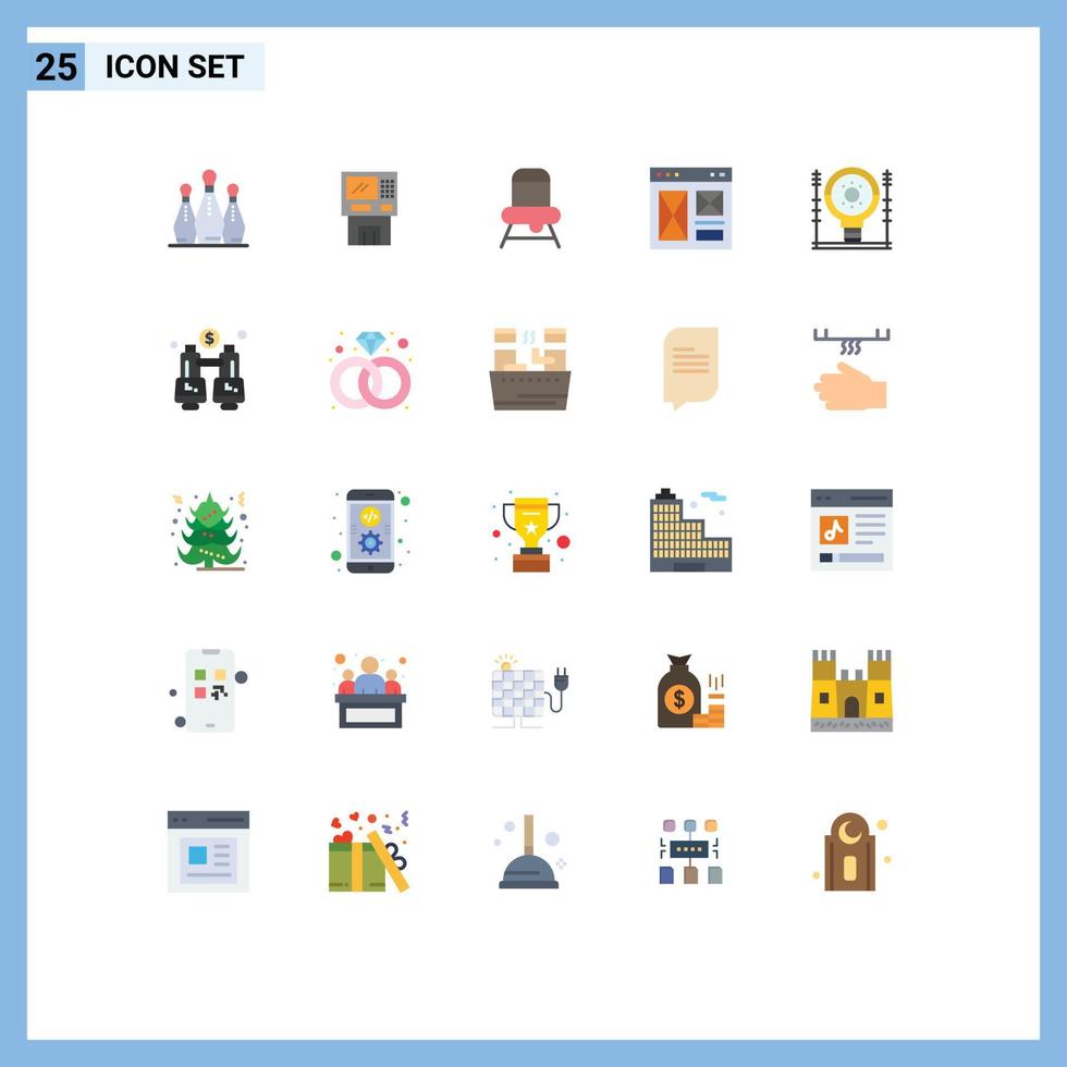 Flat Color Pack of 25 Universal Symbols of interface feeding cashpoint chair money Editable Vector Design Elements