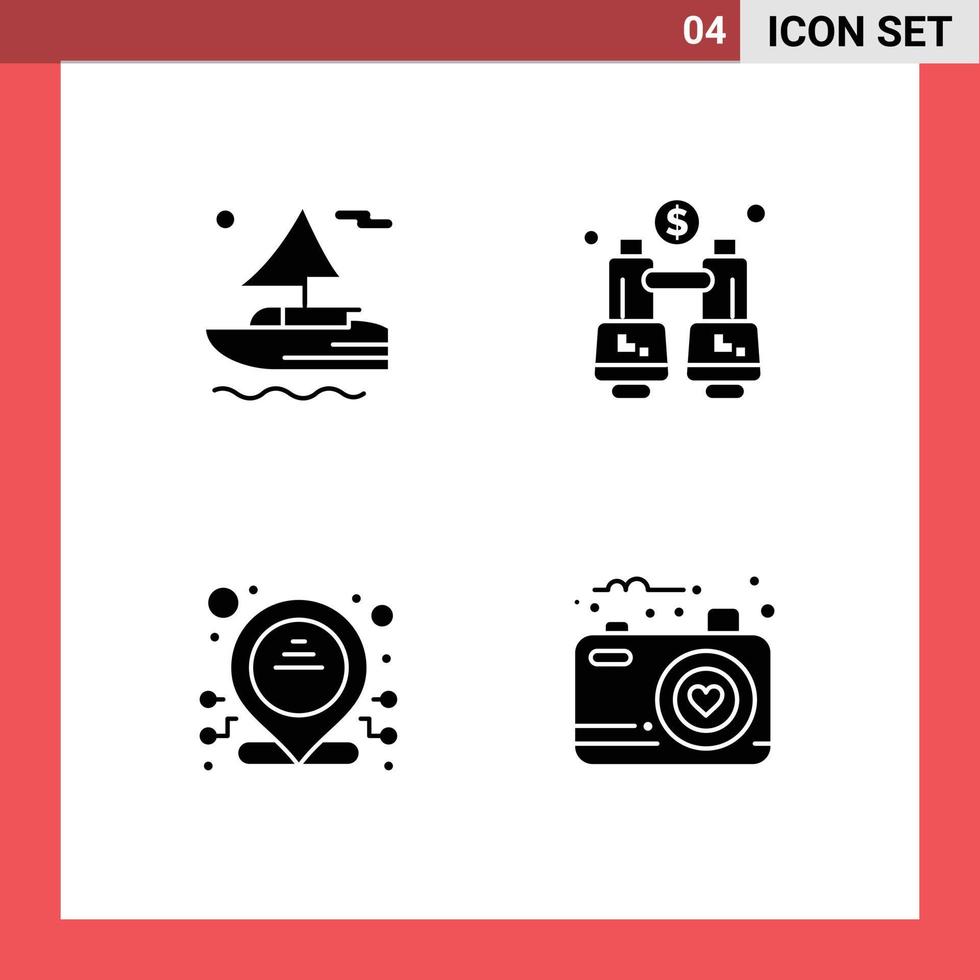 User Interface Pack of 4 Basic Solid Glyphs of boat ip binoculars locate image Editable Vector Design Elements