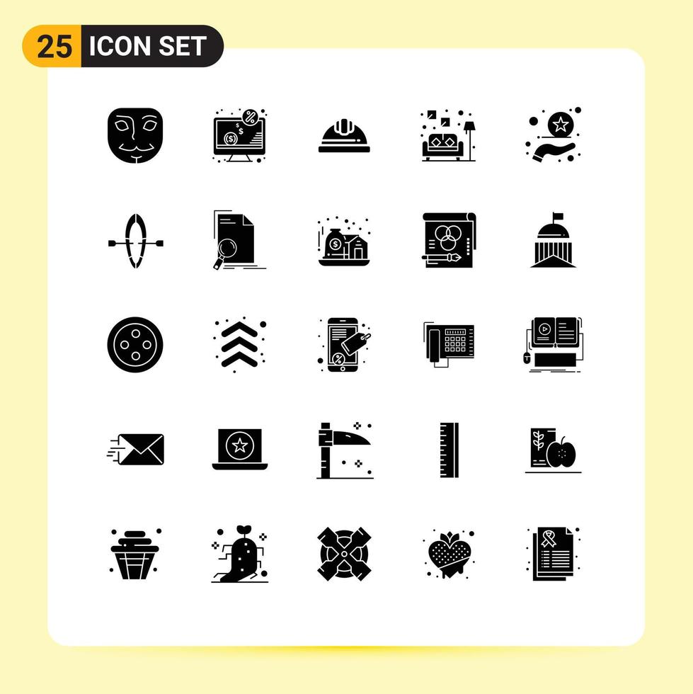 25 Universal Solid Glyphs Set for Web and Mobile Applications rating premium cap sofa couch Editable Vector Design Elements