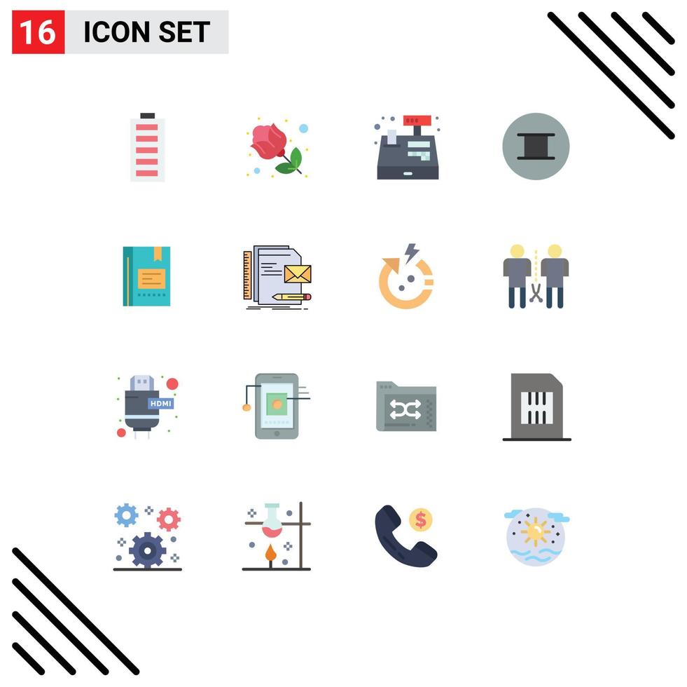 Modern Set of 16 Flat Colors Pictograph of book symbols gift beliefs shopping Editable Pack of Creative Vector Design Elements