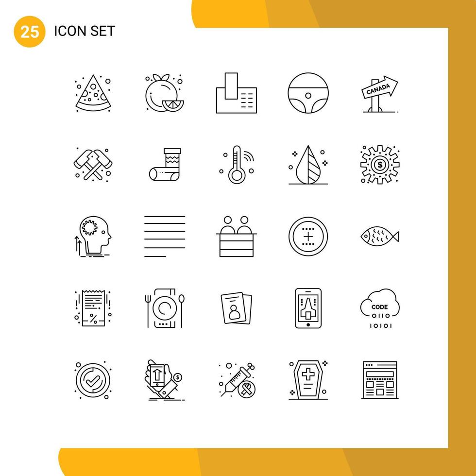 Group of 25 Lines Signs and Symbols for location canada appliances wheel car Editable Vector Design Elements