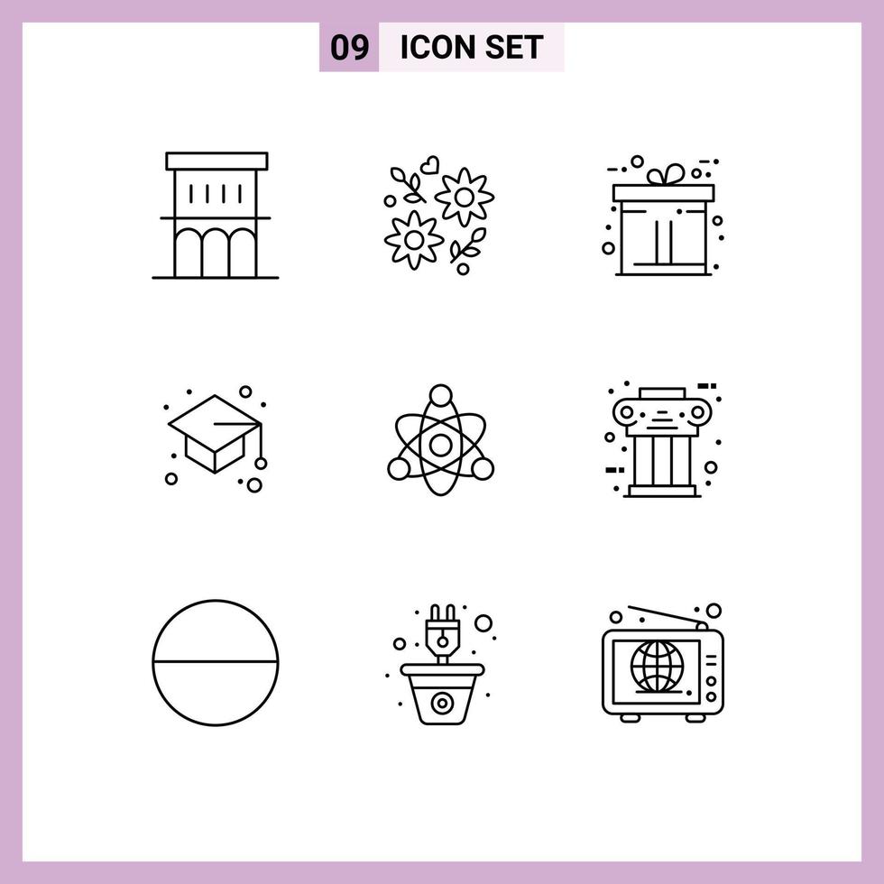 conjunto de 9 iconos modernos de la interfaz de usuario signos de símbolos para educar el estudio de la gorra de posgrado de la boda volver a la escuela elementos de diseño vectorial editables vector