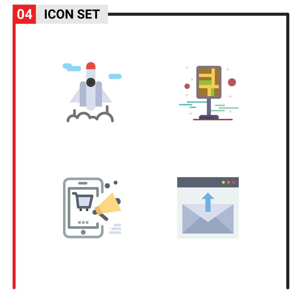 Modern Set of 4 Flat Icons Pictograph of rocket mobile city pin discount Editable Vector Design Elements