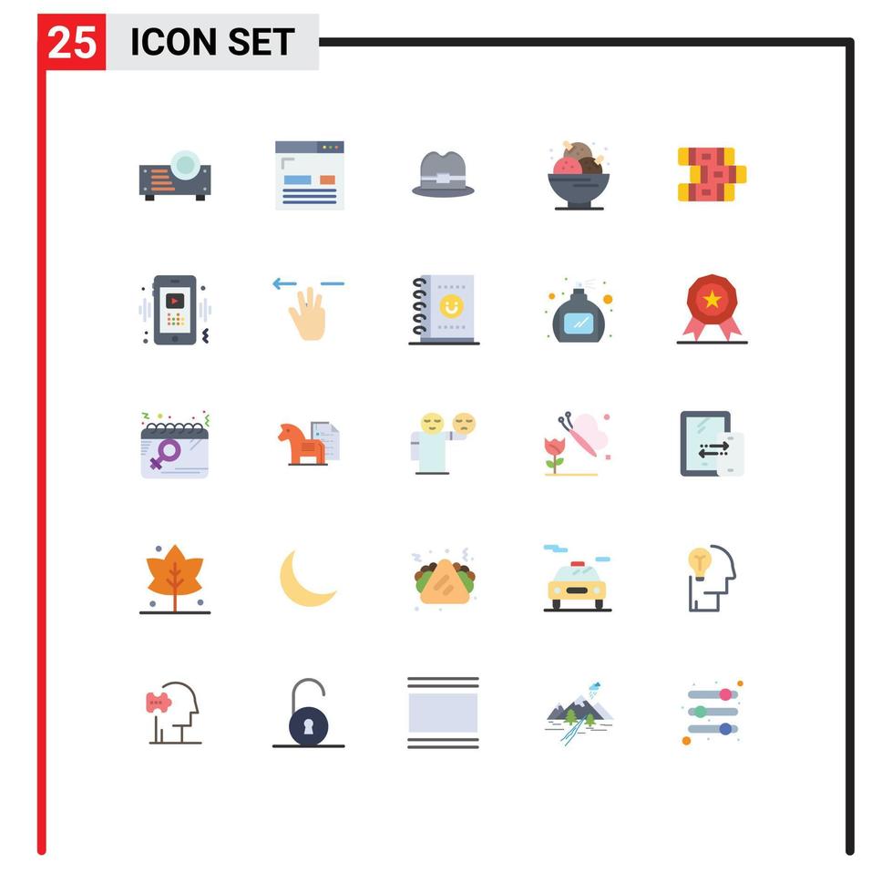 Flat Color Pack of 25 Universal Symbols of notebook sweet hat party dessert Editable Vector Design Elements