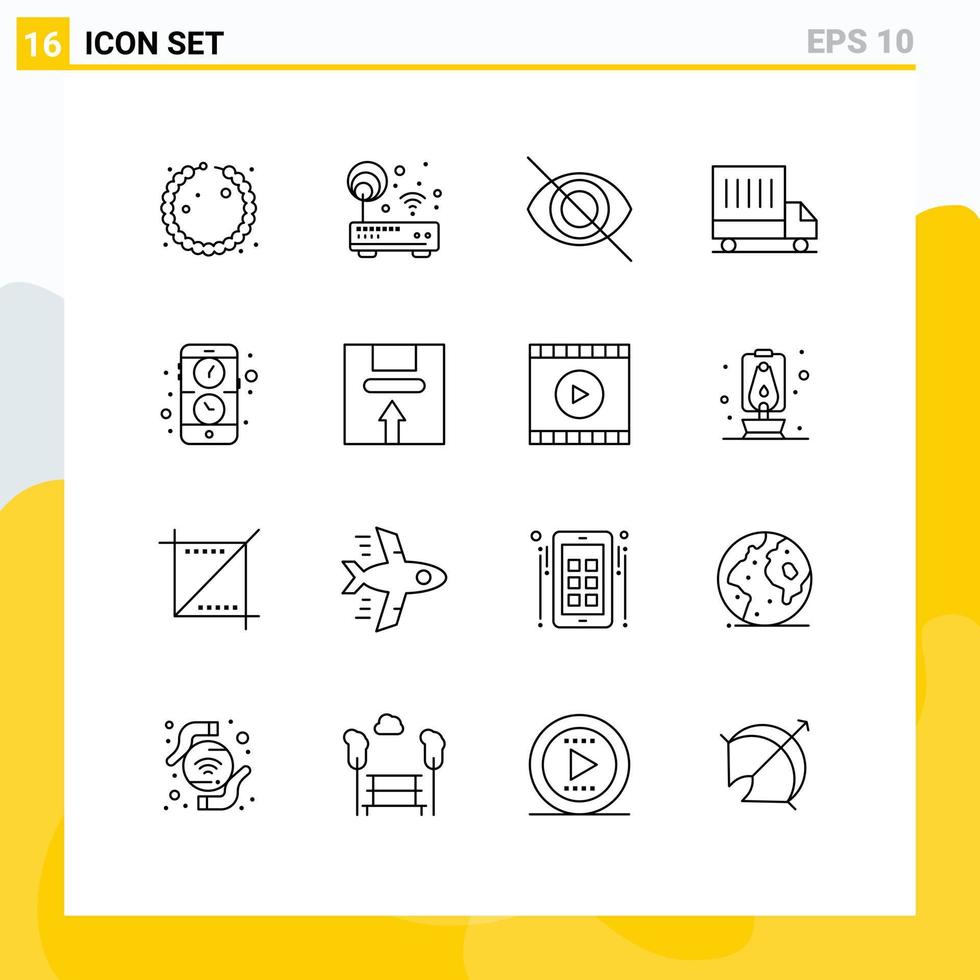 Universal Icon Symbols Group of 16 Modern Outlines of watch application disable app truck Editable Vector Design Elements