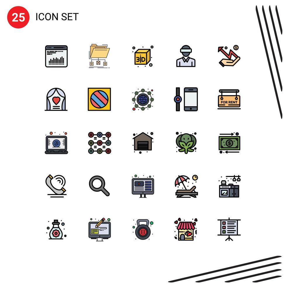 25 Thematic Vector Filled line Flat Colors and Editable Symbols of graph man network technology motion Editable Vector Design Elements