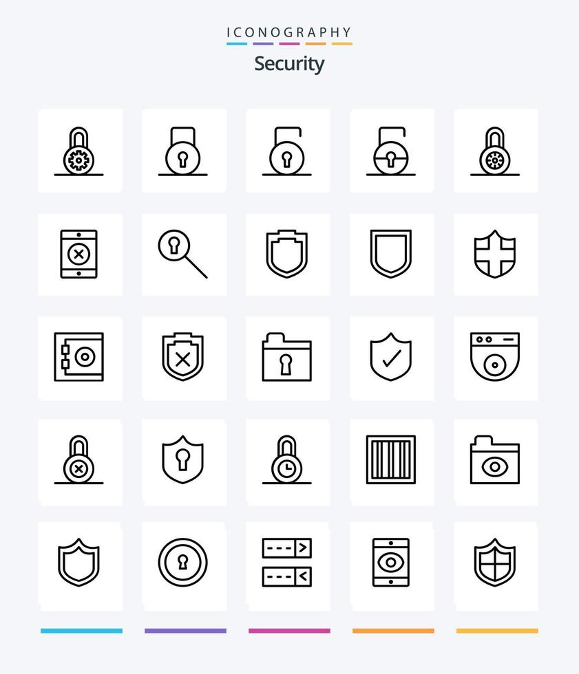 paquete de iconos de contorno de seguridad creativa 25 como escudo. proteccion. candado. secreto. ojo de cerradura vector