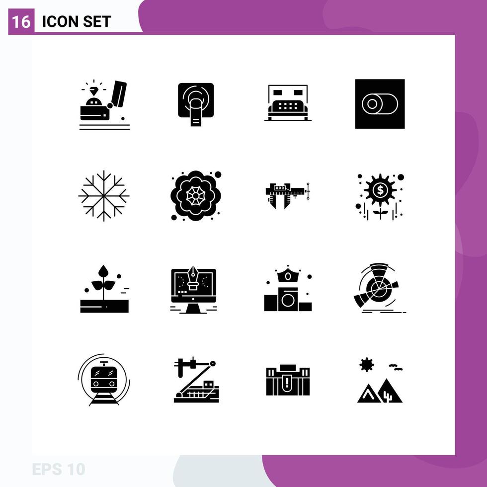 Mobile Interface Solid Glyph Set of 16 Pictograms of snow toggle screen switch service Editable Vector Design Elements