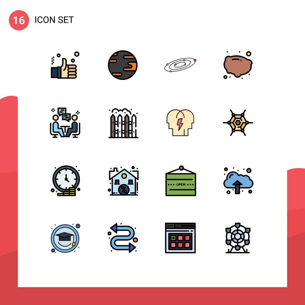 Editable Vector Line Pack of 16 Simple Flat Color Filled Lines of user vegetable galaxy potato universe Editable Creative Vector Design Elements