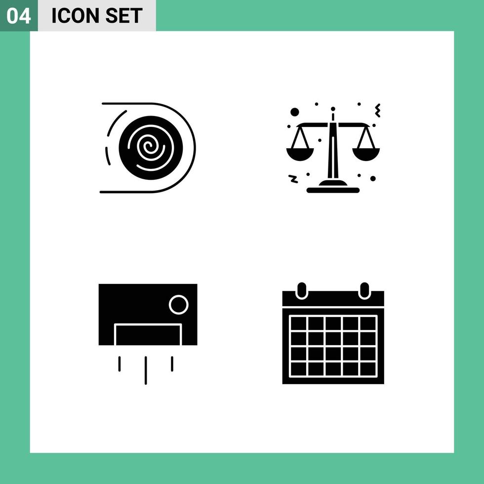 Group of 4 Modern Solid Glyphs Set for abstract appliances disruptive law home ware Editable Vector Design Elements