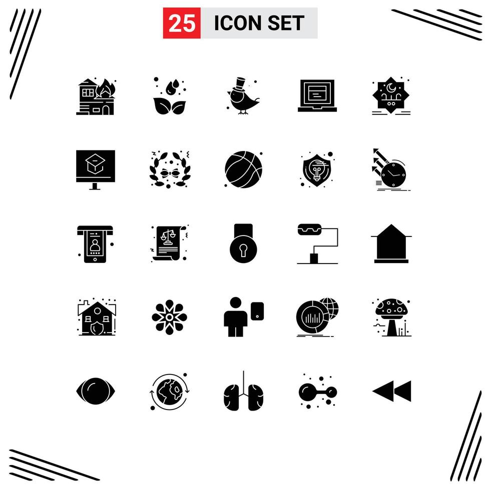 25 User Interface Solid Glyph Pack of modern Signs and Symbols of typography star bird website browser Editable Vector Design Elements