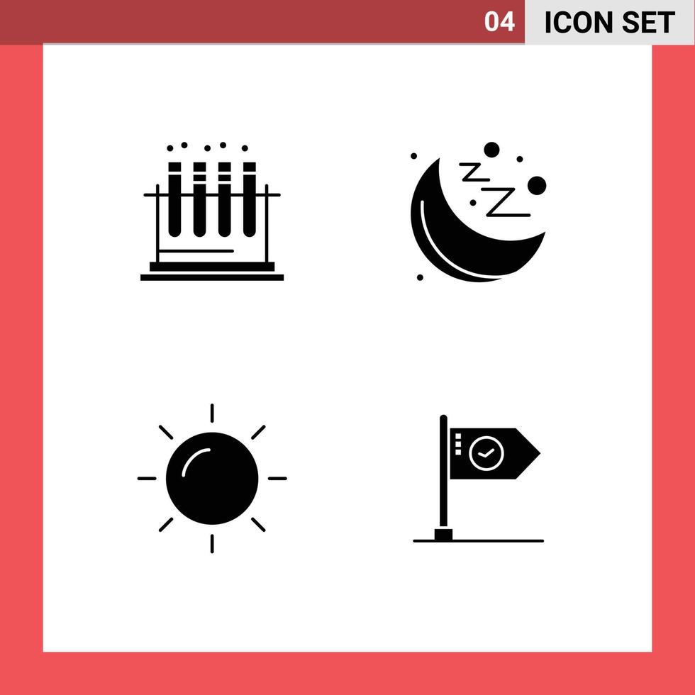 4 Solid Glyph concept for Websites Mobile and Apps lab sun tube moon achieve Editable Vector Design Elements