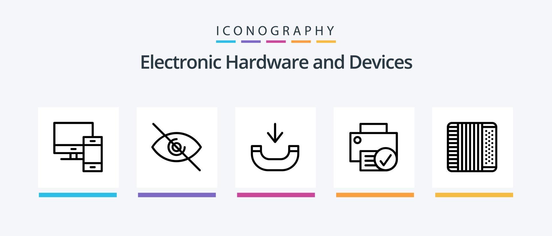 Devices Line 5 Icon Pack Including save. diskette. hardware. phone. mac. Creative Icons Design vector