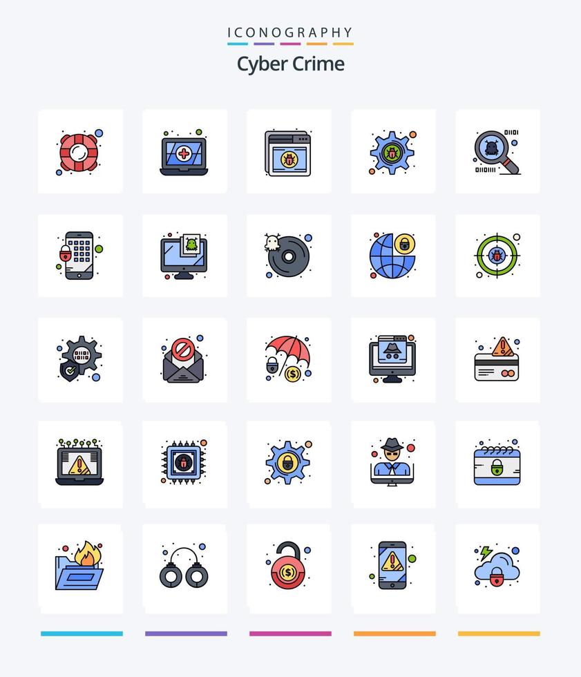 Creative Cyber Crime 25 Line FIlled icon pack  Such As encryption. spy ware. shield. . hacker vector