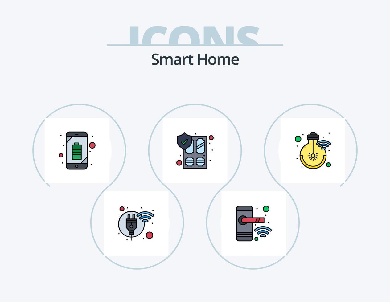 paquete de iconos llenos de línea de casa inteligente 5 diseño de iconos. alerta. elegante. baño. propiedad. red vector