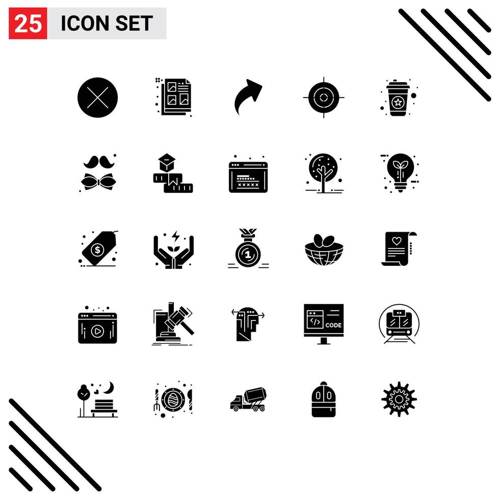 Set of 25 Vector Solid Glyphs on Grid for coffee hot idea target aim Editable Vector Design Elements