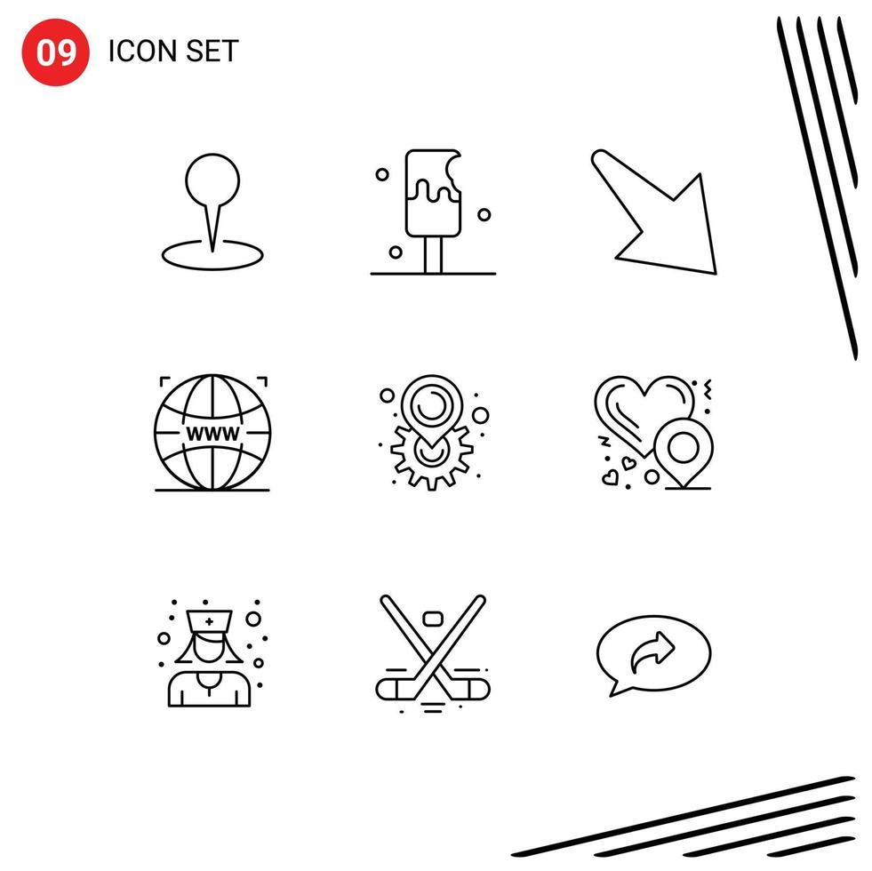 Modern Set of 9 Outlines and symbols such as map gear arrow web design web Editable Vector Design Elements