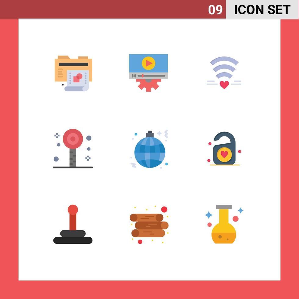 Mobile Interface Flat Color Set of 9 Pictograms of light summer wifi party fun Editable Vector Design Elements