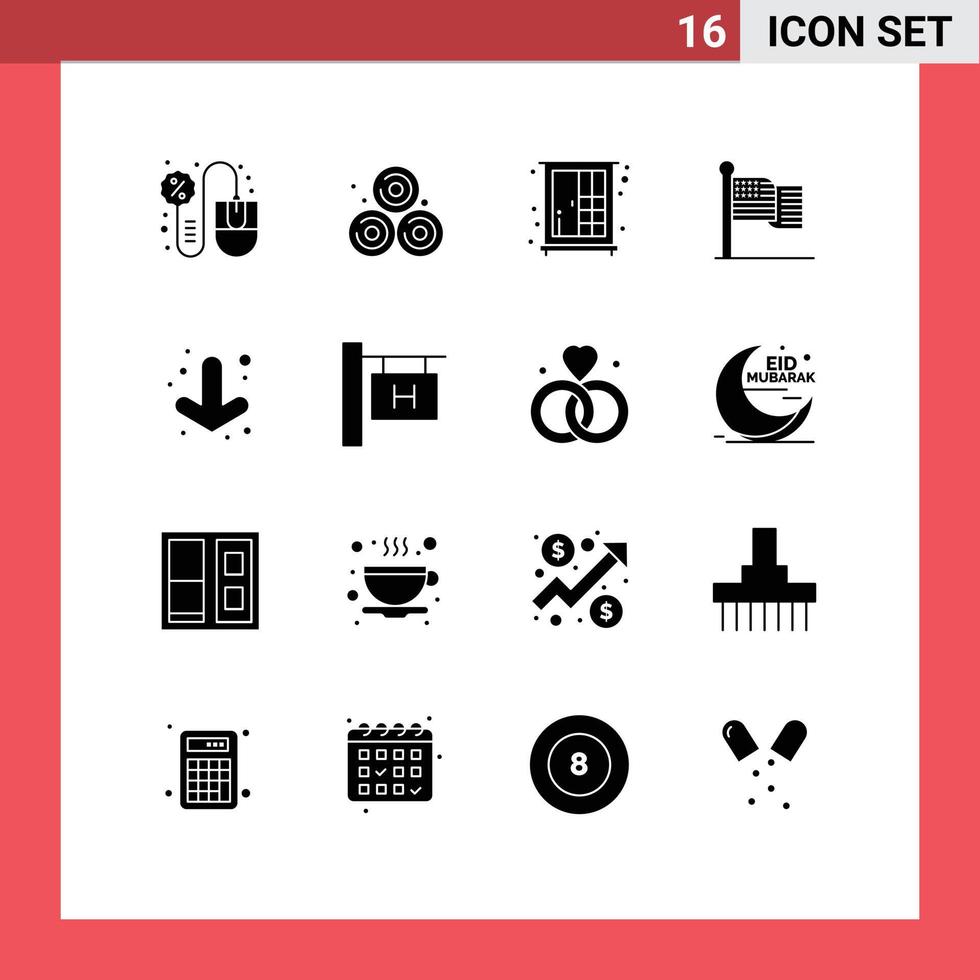 Mobile Interface Solid Glyph Set of 16 Pictograms of down usa cupboard thanksgiving american Editable Vector Design Elements