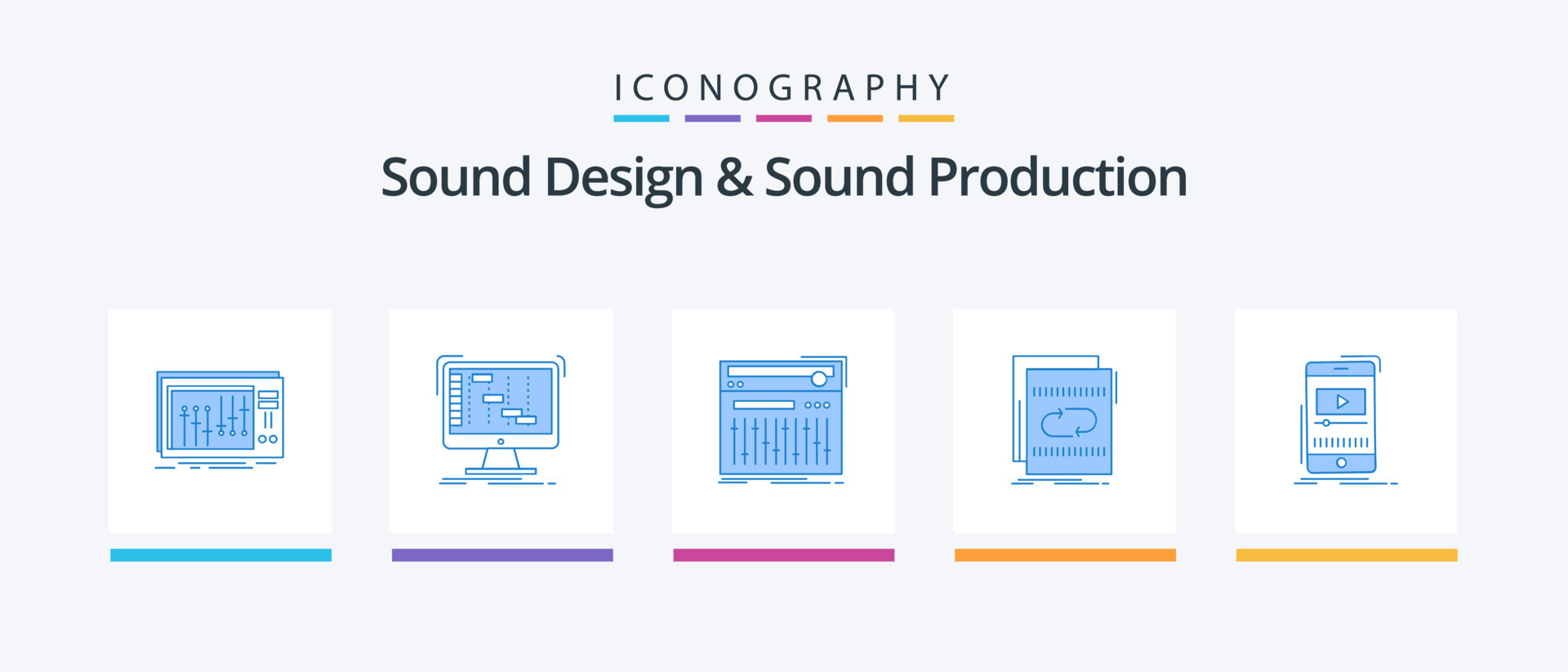 Sound Design And Sound Production Blue 5 Icon Pack Including loop