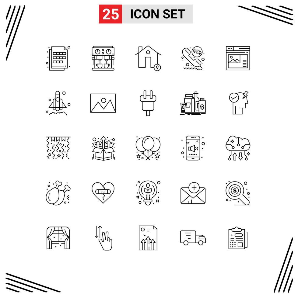 25 Universal Lines Set for Web and Mobile Applications internet call diversion drink call deflection location Editable Vector Design Elements
