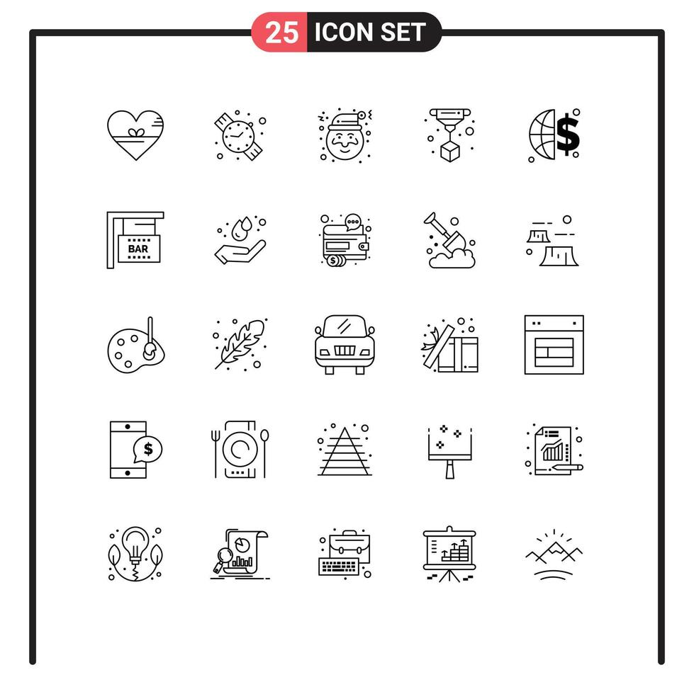 25 Universal Lines Set for Web and Mobile Applications bar sign global invesment christmas finance print Editable Vector Design Elements