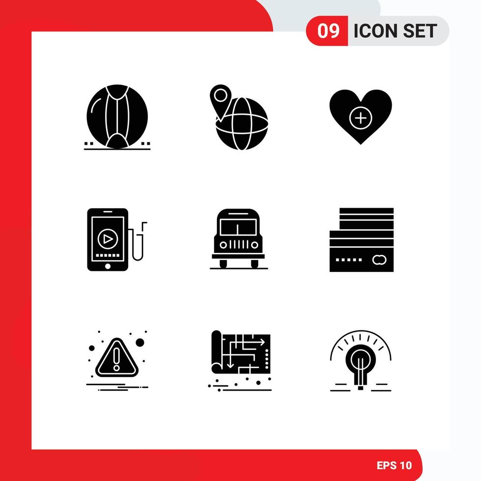 Editable Vector Line Pack of 9 Simple Solid Glyphs of travel education love cell music Editable Vector Design Elements