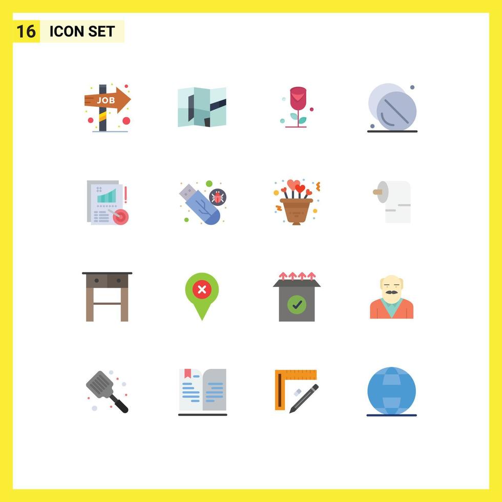 Pictogram Set of 16 Simple Flat Colors of report analytics rose medicine hospital Editable Pack of Creative Vector Design Elements