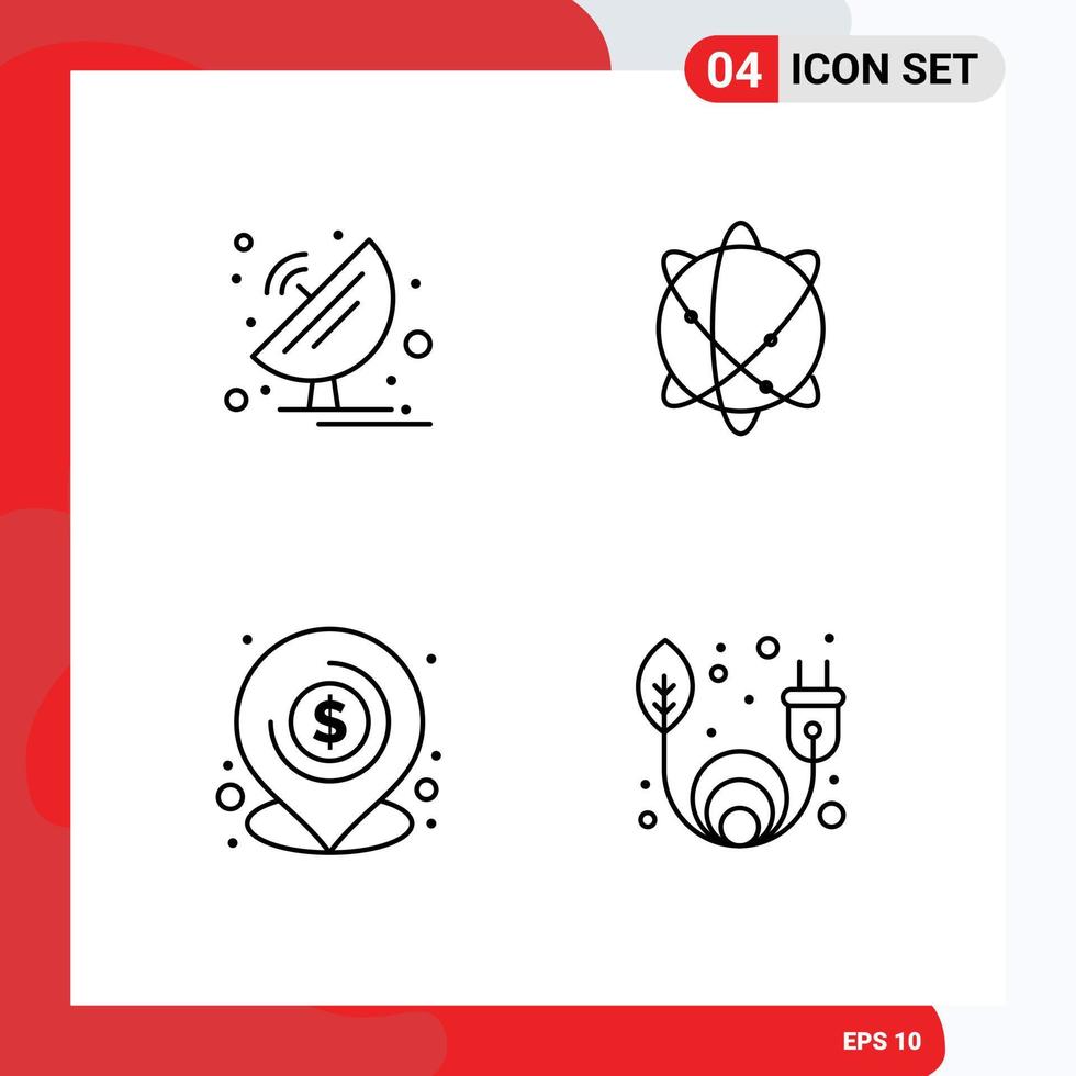 Modern Set of 4 Filledline Flat Colors Pictograph of antenna banking satellite dish globe loan Editable Vector Design Elements