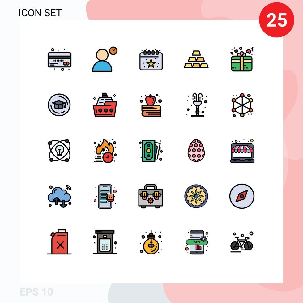 Stock Vector Icon Pack of 25 Line Signs and Symbols for present gift calendar stack gold Editable Vector Design Elements