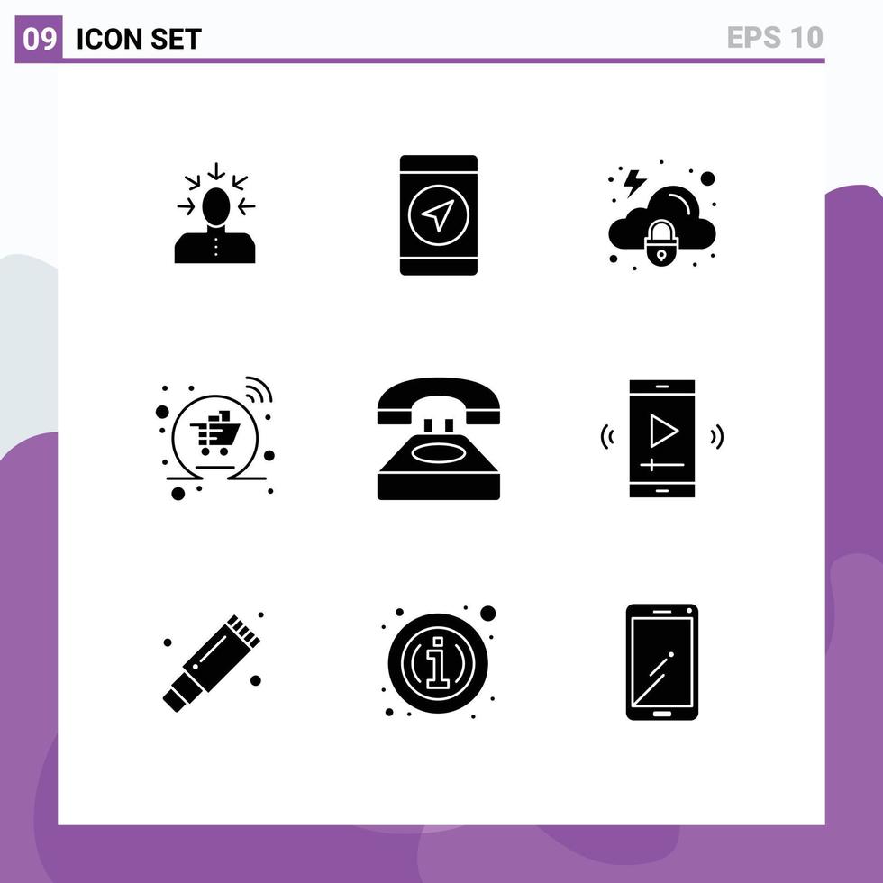 9 Universal Solid Glyphs Set for Web and Mobile Applications communication shopping cloud online basket Editable Vector Design Elements