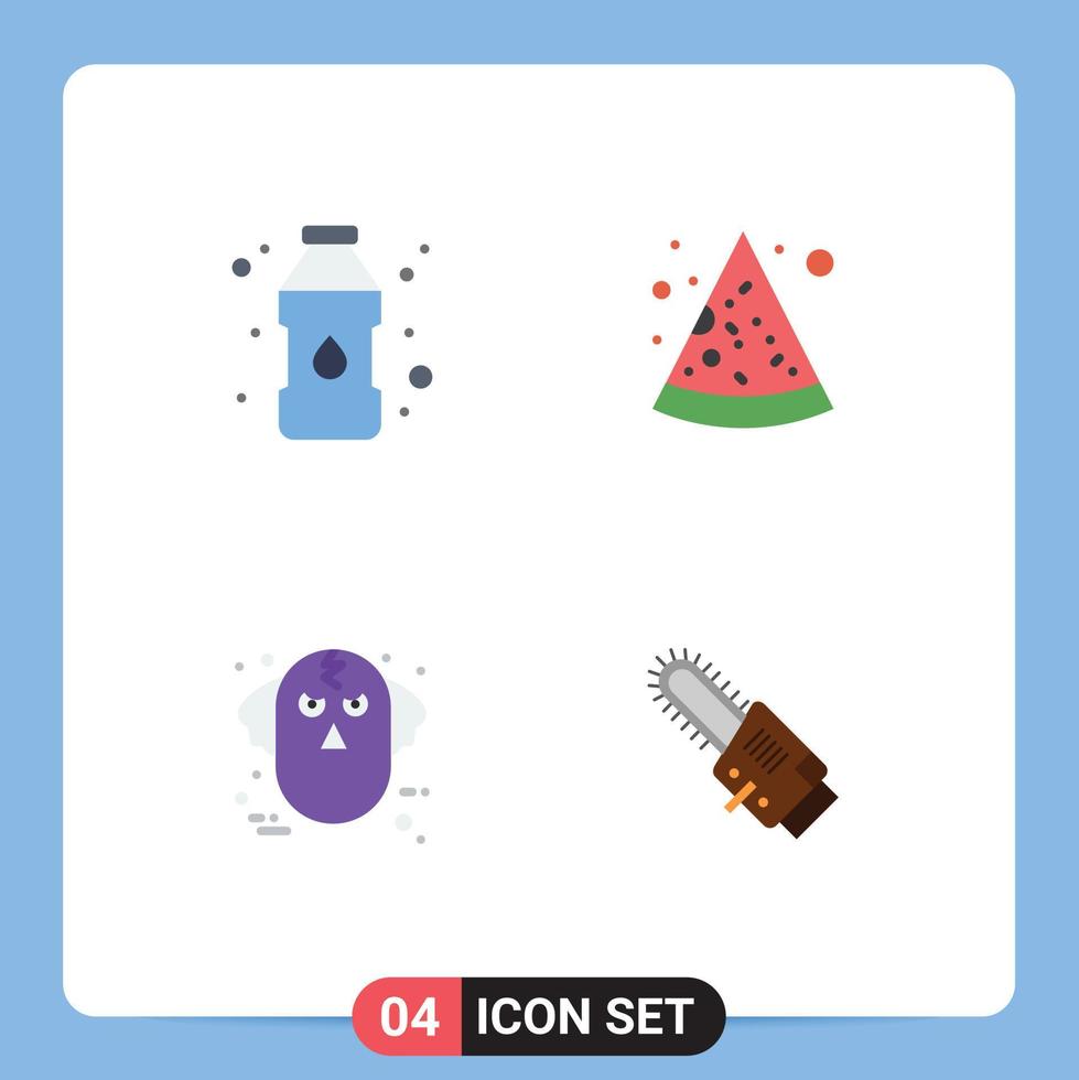 Pictogram Set of 4 Simple Flat Icons of bottle ware wolf fast food evil saw Editable Vector Design Elements