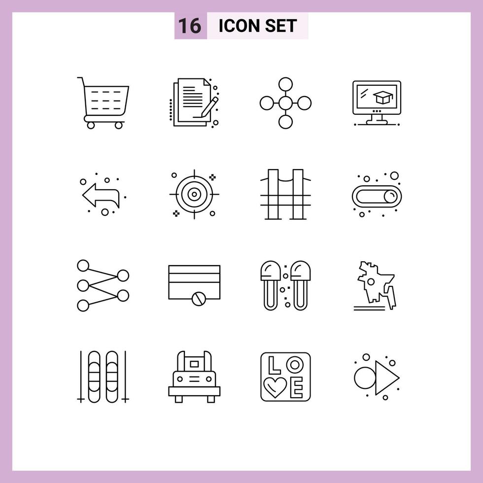 Mobile Interface Outline Set of 16 Pictograms of business forward link arrow cap Editable Vector Design Elements